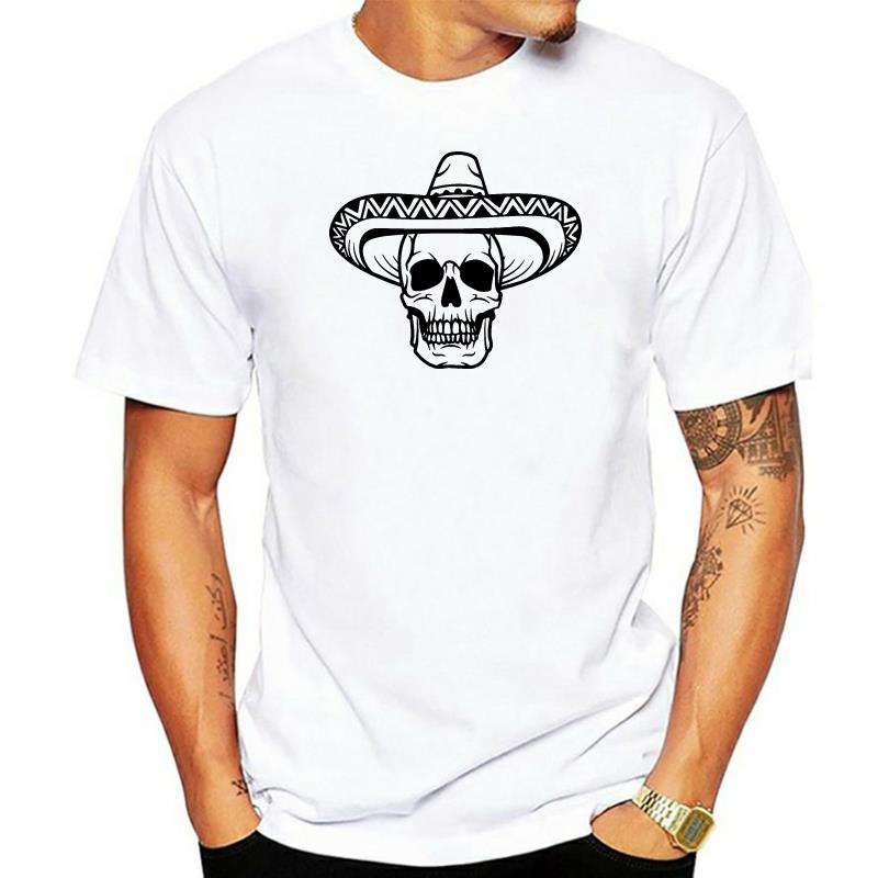 เสื้อยืดผ้าฝ้ายพิมพ์ลาย-เสื้อยืด-พิมพ์ลายหัวกะโหลก-หมวกเม็กซิกัน-sombrero-day-of-the-dead-เหมาะกับของขวัญปาร์ตี้ฮาโลวีน
