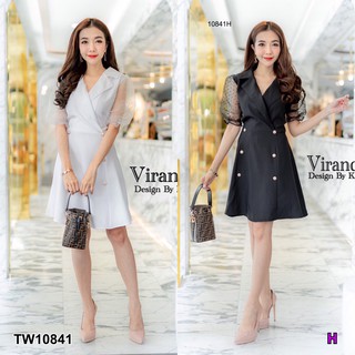 Dress เดรสปกสูทเนื้อผ้าซาร่า แต่งกระดุมทอง **สอบถามก่อนสั่งซื้อ**