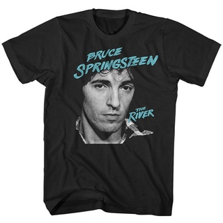 เสื้อยืดวงดนตรีผ้าฝ้ายแท้ คอลูกเรือเสื้อยืดลําลอง แขนสั้น พิมพ์ลาย Bruce Springsteen River  สีดํา สําหรับผู้ชาย 934000