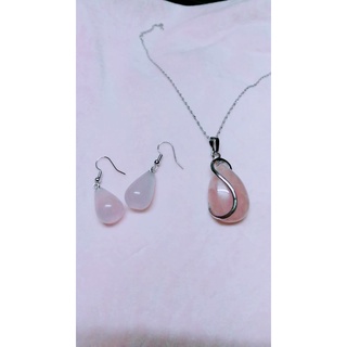 Set จี้และต่างหู Rose Quartz ♥ดึงดูดความรัก♥