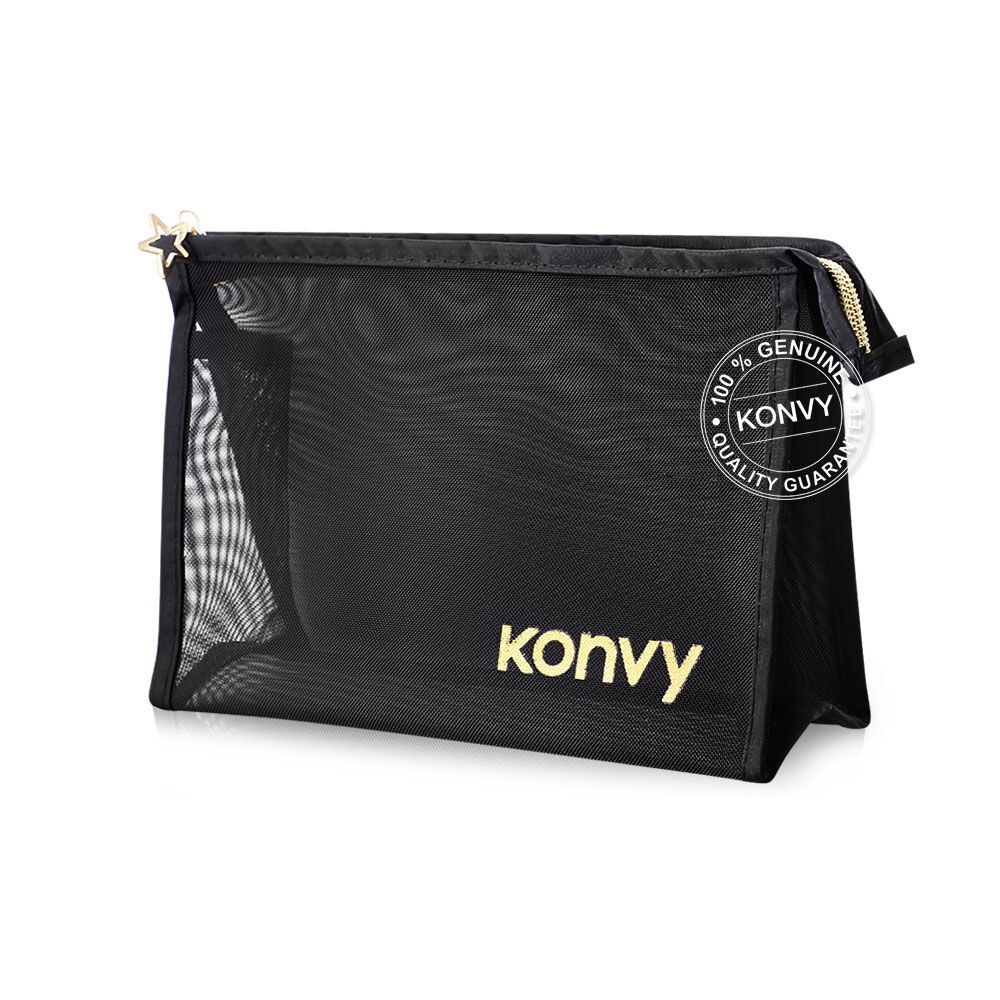 คำอธิบายเพิ่มเติมเกี่ยวกับ Konvy Mesh Triangle Cosmetic Bag คอนวี่ กระเป๋าเครื่องสำอางแบบตาข่ายโปร่งใส สีดำ.