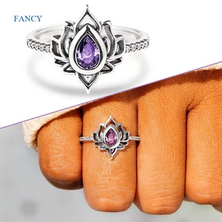 Fancyqube แหวนหมั้นแต่งงาน รูปหยดน้ํา ดอกบัว คริสตัล สไตล์โบโฮ วินเทจ สวยหรู ของขวัญวันวาเลนไทน์ สําหรับผู้หญิง