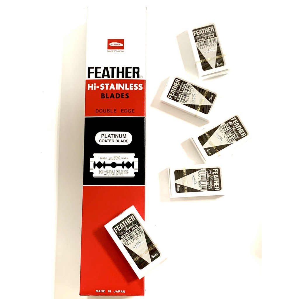 feather-ใบมีดโกนสแตนเลสตราขนนก-2-คม-ใบมีดโกนหนวดคุณภาพดี-1-กล่อง-20-กล่องเล็ก-รวม-100-ใบ-ของแท้นำเข้าจากประเทศญี่ปุ่น