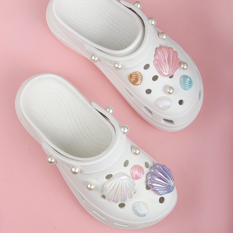 กระดุมไข่มุก-รูปเปลือกหอย-สําหรับตกแต่งรองเท้า-crocs-diy