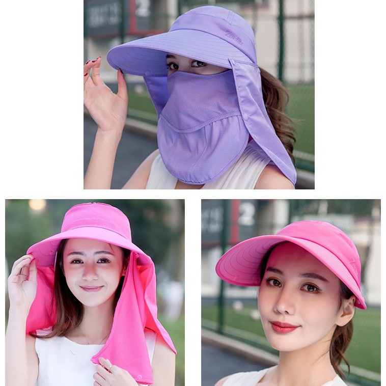 ราคาและรีวิว(รุ่นเกรดดี) หมวกกันแดด แบบมีผ้าปิดหน้ายาวไปถึงลำคอ เปลี่ยนได้4แบบ แฟชั่นเกาหลี สีพาสเทล ราคาถูก