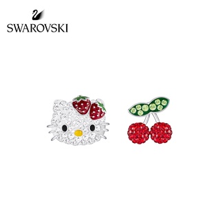 Swarovski ต่างหูสตั๊ด จี้รูปเชอร์รี่น่ารัก ไม่สมมาตร สําหรับผู้หญิง v727