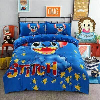 ชุดเครื่องนอน-ชุดผ้าปูที่นอน-ปลอกหมอน-ปลอกข้าง-ครบเชต6ชิ้น-ลายสติช-stitch