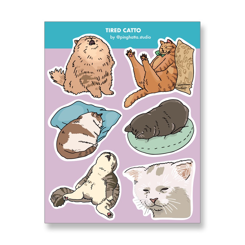 ภาพหน้าปกสินค้าสติ๊กเกอร์แผ่น สติกเกอร์ ไดคัท กันน้ำ ลายมีมแมว Tired Cat Meme Sticker Sheet แบรนด์ Chonky Goods by Ping Hatta. Studio จากร้าน pinghattastudio บน Shopee