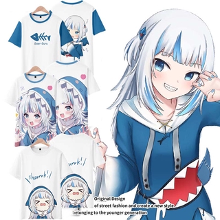 เสื้อยืดแขนสั้นพิมพ์ลาย Hololive Vtuber Ookami Mio Gawrgura สําหรับผู้ชาย