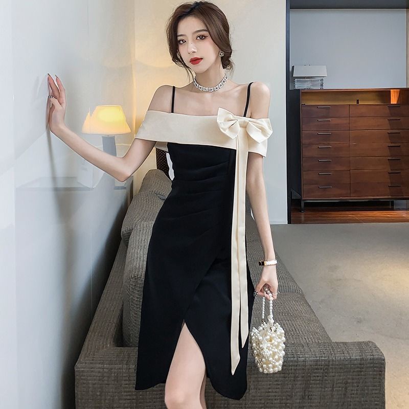 เดรส-ชุดเดรส-เดรสเซ็กซี่-เดรสยาว-เดรสแขนกุด-เดรสปาดไหล่-เดรสสายเดี่ยว-แขนสั้น-สไตล์ฝรั่งเศส-หอมหวานสดชื่น-ดูผอมลง