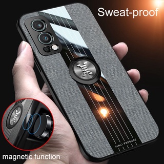 Fashion Woven Cloth Casing OnePlus Nord 2 5G Soft TPU Cover 1+ Nord2 5G Magnetic Car Finger Ring Holder Case