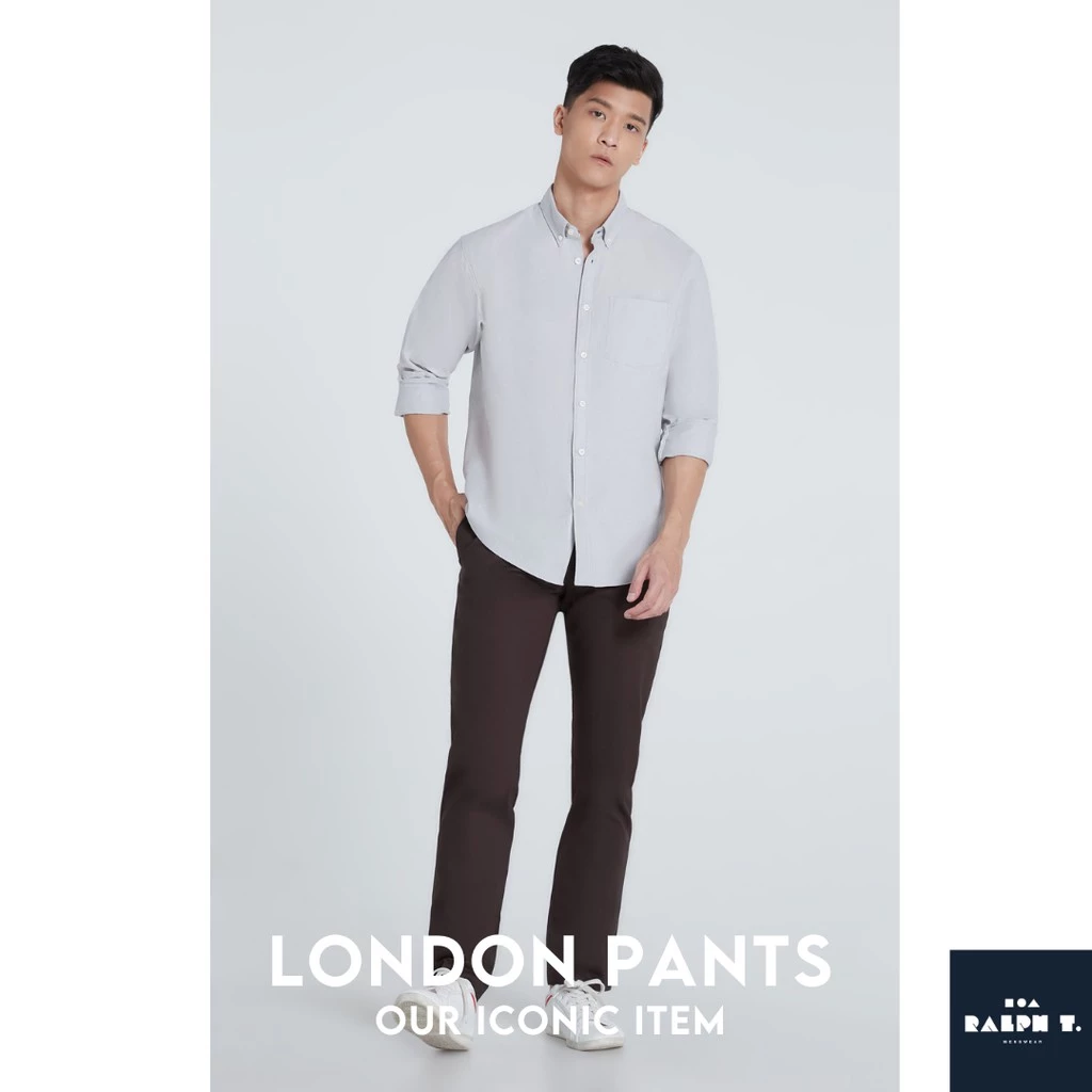 RALPH T OFFICIAL กางเกงขายาวผู้ชาย กางเกงชิโน่ ทรงกระบอกเล็ก ธง 3 สี SLIM FIT LONDON PANTS - สแล็ค สีดำ สีกรม สีกากี สีขาว สีเทาอ่อน https://wayoza.com