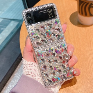 เคสโทรศัพท์มือถือ PC แข็ง ประดับเพชร พลอยเทียม 3D หรูหรา สําหรับ Samsung Galaxy Z Flip 3 ZFlip4 ZFold 5 4 5G Z Fold2