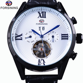 Forsining Classic Blue Hand Tourbillion Roman Number Calendar Genuine Leather Automatic Men Mechanical Watches Top Brand