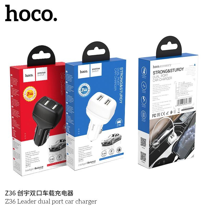 hoco-z36-หัวชาร์จในรถยนต์-carcharger-dual-usb-port-2-4a-2usb-สินค้ามาใหม่-ของแท้100