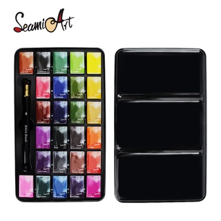 สินค้า Seamiart ชุดกล่องดีบุกสีน้ํา 26 สี พร้อมแปรงทาสี แบบพกพา 1 ชิ้น