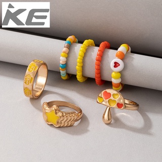 Contrast color rice bead ring combination set Mushroom star love color drip ring seven-piece s