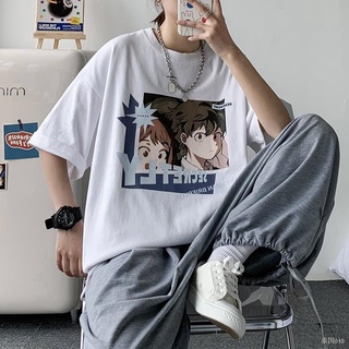 010เสื้อยืดแขนสั้นผ้าฝ้ายหนาผู้ชายสไตล์ฮ่องกงหลวมรอบคอการ์ตูนแนวโน้มการพิมพ์ INS เวอร์ชั่นเกาหลีสบายๆเสื้อยืดป่า