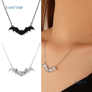 Fancyqube สร้อยคอโซ่ จี้ค้างคาว สีดํา เครื่องประดับ สไตล์พังก์ ฮิปฮอป ฮาโลวีน สําหรับผู้หญิง คู่รัก