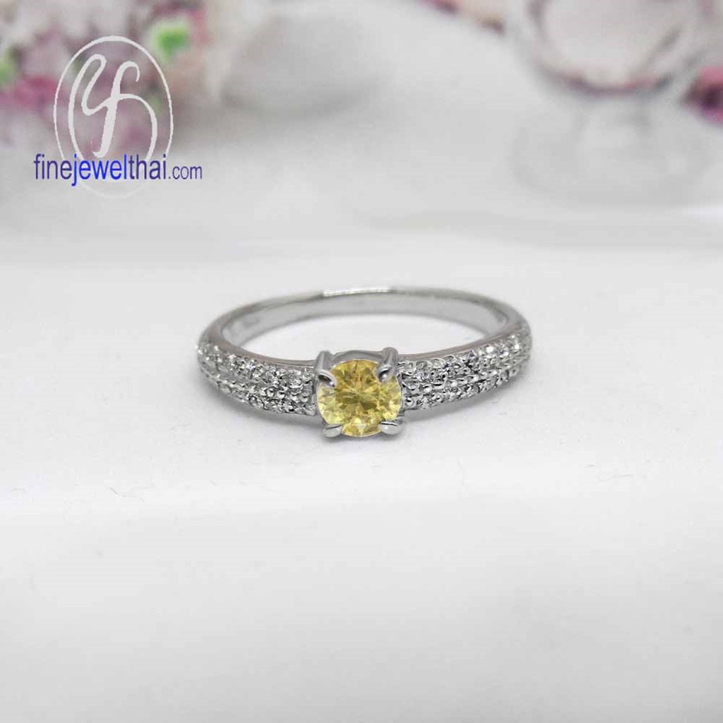 finejewelthai-แหวนบุษราคัม-บุษราคัม-แหวนเพชรcz-แหวนประจำเดือนเกิด-yellow-sapphire-silver-ring-birthstone-r1261yl