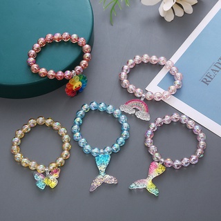 สร้อยข้อมือ ประดับลูกปัดคริสตัลเทียม รูปหางนางเงือก ผีเสื้อ สีรุ้ง เครื่องประดับ สําหรับเด็กผู้หญิง