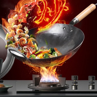 ▧Iron Wok Traditional Handmade Iron Wok Non-stick Pan Non-coating Gas Cooker Cookware