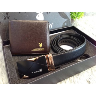 💐 PLAYBOY LEATHER BELT & WALLET VALUE PACK OEM FACTORY 💐เข็มขัดหนัง+กระเป๋าสตางค์หนังแท้