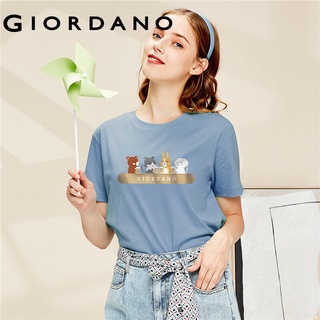 Giordano Men And Women เสื้อยืดแขนสั้น คอกลม ผ้าฝ้าย100% สกรีนลวดลาย Animal Series Free Shipping 91099424 BCFA