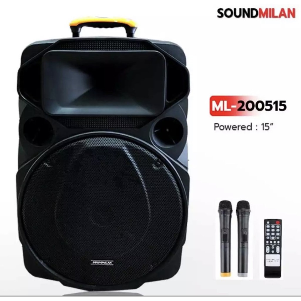 sound-milan-ตู้ลำโพง-15-นิ้ว-ตู้ไฟเบอร์-มีล้อลาก-มีแบตเตอรี่ในตัว-ใส่ขาตั้งลำโพงได้-รองรับบลูทูธ-ฺusb-fm-รุ่น-ml-200515