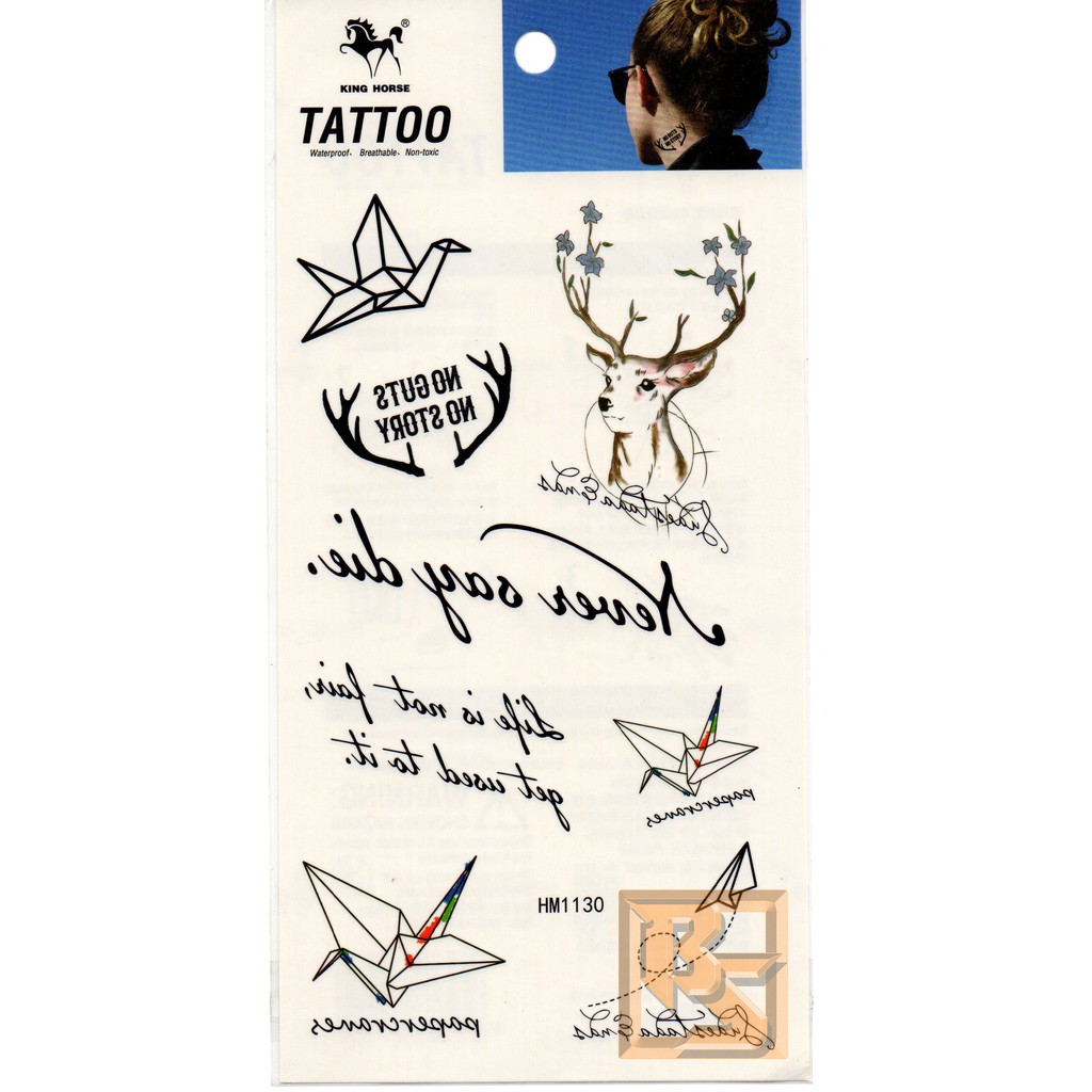 tattoo-fashion-ลาย-นกกระดาษ-paper-bird-กวาง-deer-แท็ททู-สติกเกอร์-hm1130