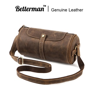 หนังแท้ ! กระเป๋าสะพายข้างหนังแท้ทรงกลม | Betterman™ Messenger Bag Genuine Leather