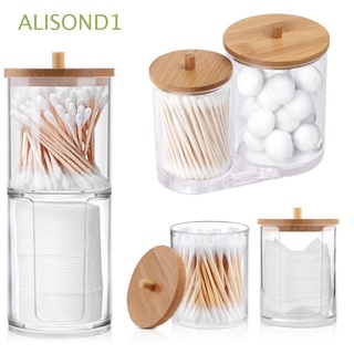 Alisond1 อะคริลิค Qtips ที่ใส่เครื่องสําอางสําลีก้อนที่ใส่คอนเทนเนอร์จัดเก็บลูกอมแต่งหน้าเครื่องประดับมัลติฟังก์ชั่นโถห้องน้ํา