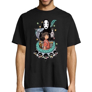 เสื้อยืดผ้าฝ้าย พิมพ์ลายมังงะ MY NEIGHBOUR TOTORO Spirited Away สีดํา สําหรับผู้ชาย และผู้หญิง 2022เสื้อยืดอินเทรนด์