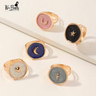 We Flower 2020 Big Heart Star Moon Statement Ring for Women Fashion Engagement Wedding Jewelry Alloy Drop Oil  Round Finger Rings Gifts For Girls Party