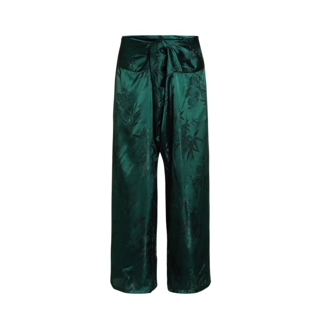 กางเกงแพรแท้รุ่นเอวปล่อย-กางเกงผ้าแพรจีนโบราณ-สีเขียวหยก