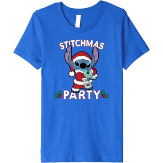 เสื้อยืดสีดำอินเทรนด์เสื้อยืดลําลอง แขนสั้น คอกลม พิมพ์ลาย Disney Lilo &amp; Stitch Holiday Stitchmas พรีเมี่ยม แฟชั่นสําหรั