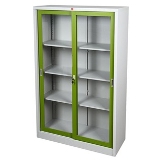 File cabinet HIGH CABINET STEEL KSG-120K-GG GREEN Office furniture Home &amp; Furniture ตู้เอกสาร ตู้เหล็กสูงบานเลื่อนกระจก