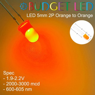 LED 5mm 2P Orange to Orange สีส้มออกส้ม แอลอีดีซุปเปอร์ไบร์ทหลอดใส ความสว่างสูง ความร้อนต่ำ( 20 ชิ้น : 50 ชิ้น : 100 ชิ
