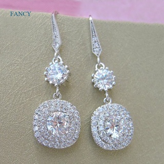 Fancyqube ต่างหูระย้า สีเงิน หรูหรา เครื่องประดับแฟชั่น สําหรับผู้หญิง