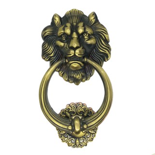 มือจับประตูแบบโบราณ รูปหัวสิงห์โต สวยงามดุดัน  สีAntique Bronze (สีบรอนทองเหลืองโบราณ) ขนาด 9"นิ้ว ขนาดห่วงมือจับ 4"นิ้ว