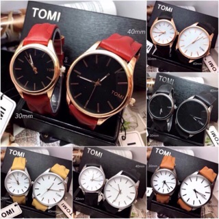 นาฬิกาข้อมือหญิง-ชาย คู่รัก TOMI(โทมิ) เครื่องญี่ปุ่น ระบบQuartz analog3 เข็ม กันน้ำ2 ATM พร้อมกล่องสวยหรู