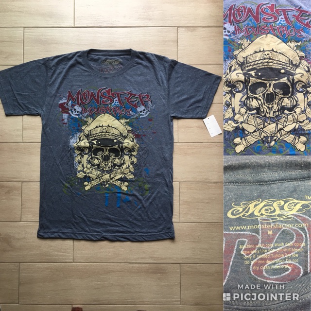 monsters-factory-t-shirt-tee-เสื้อยืดแนว-punk-rock-ลายกัปตันกะโหลก-sz-m