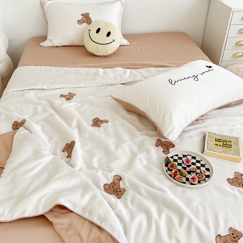 ชุดผ้าปูที่นอนลายหมีเท็ดดี้-งานปัก-ผ้านวมลายหมีเท็ดดี้-ผ้าปูที่นอน-ผ้มห่มลายหมี