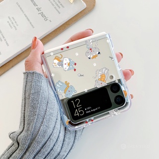 เคสโทรศัพท์มือถือแบบแข็ง ใส กันกระแทก กันรอยขีดข่วน ลายการ์ตูนแมวน่ารัก สําหรับ Samsung Galaxy Z Flip 4 Z Flip3 5G