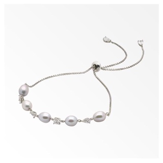 A.CEMI Fancy Pera Grey Pearl Bracelet in White Gold (SMALL) มุกแท้ สร้อยข้อมือมุกแท้ ข้อมือเงินแท้ ชุบทอง 18K