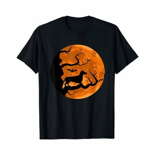 การพิมพ์เสื้อยืด คอกลม แขนสั้น ผ้า cotton100% สบายและต่อต้านริ้วรอย Dachshund And Moon Halloween Dachshund