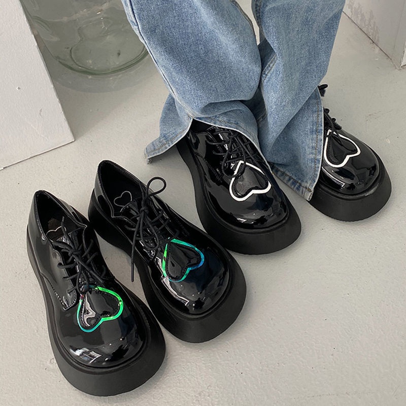 รักนิ้วเท้ากลม-mary-jane-แพลตฟอร์ม-lace-up-รองเท้า
