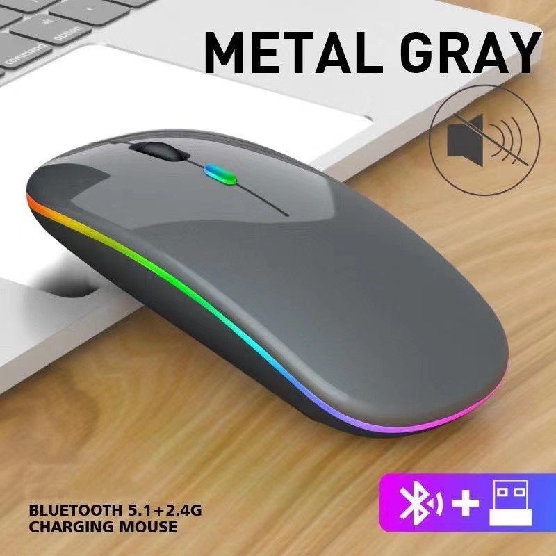 รูปภาพสินค้าแรกของเมาส์ไร้สาย wireless mouse 2.4GHz + Bluetooth มีไฟ RBG เปลี่ยนสีได้ เม้าส์ไร้สาย เมาส์บลูทูธ เมาส์ทำงาน รับประกันสินค้าข