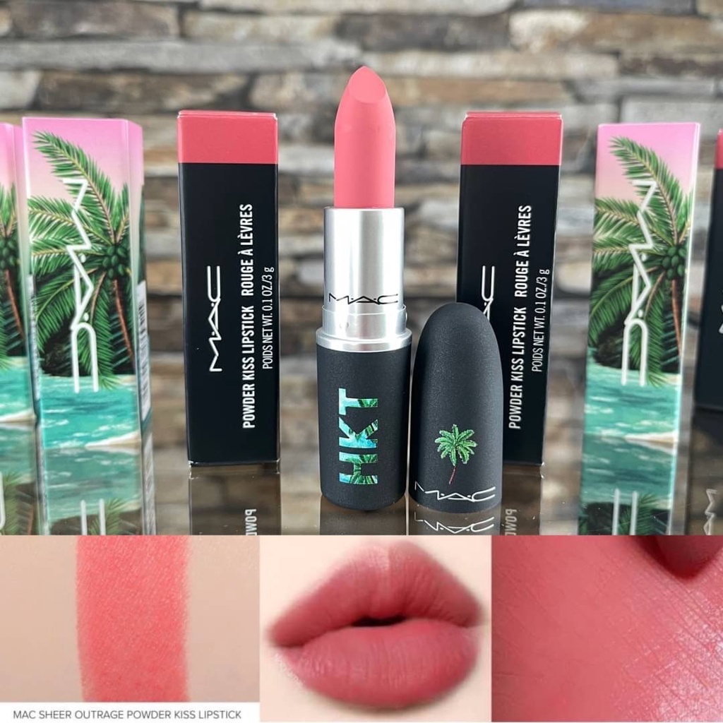 MAC Powder Kiss Lipstick 3g. 928 Sheer Outrage ลิปสติกรุ่นใหม่ล่าสุดจาก M.A.C เนื้อลิปสติกแมท