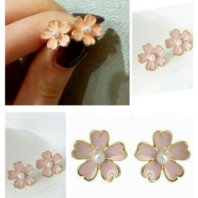 ต่างหูหนีบซากุระ-เจาะดอกซากุระ-pink-sakura-earring-มาครบ3แบบล